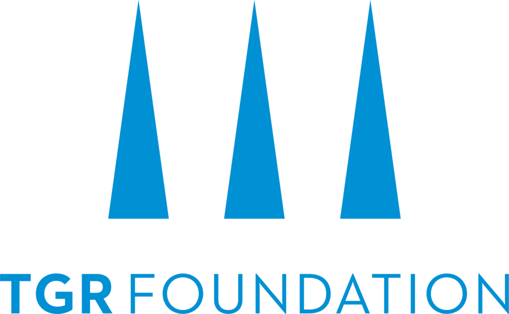 Logo with three tall blue triangles above the blue 'TGR FOUNDATION' wordmark beneath.