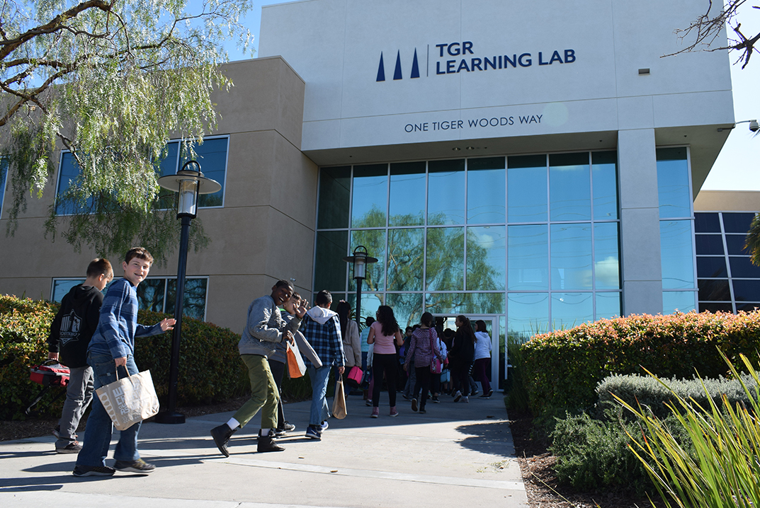TGR Learning Lab Building with kids walking in the door
